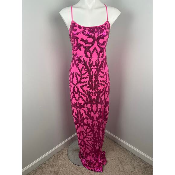 Iris Pink Sparkly Sequined Formal Low Back Evening Prom Dress Large - Picture 1 of 9